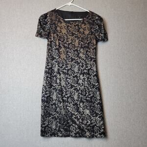Joinus Black Gold Jacquard SS Cocktail Lined Dress Women's 55 Korea US 6